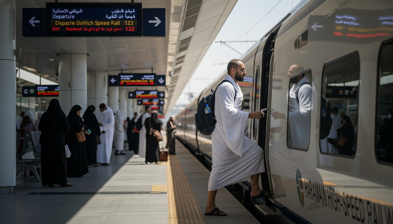 Itimaar Hajj and Umrah banner showing pilgrimages