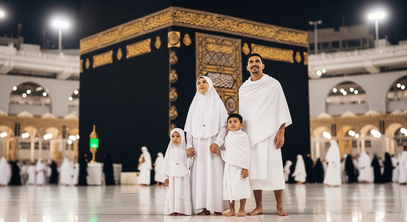 Itimaar Hajj and Umrah banner showing pilgrimages