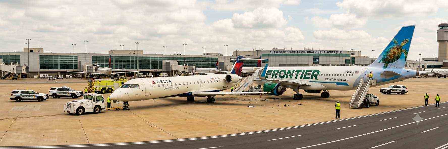 Delta and Frontier Jets Collide During Pushback at Charlotte
